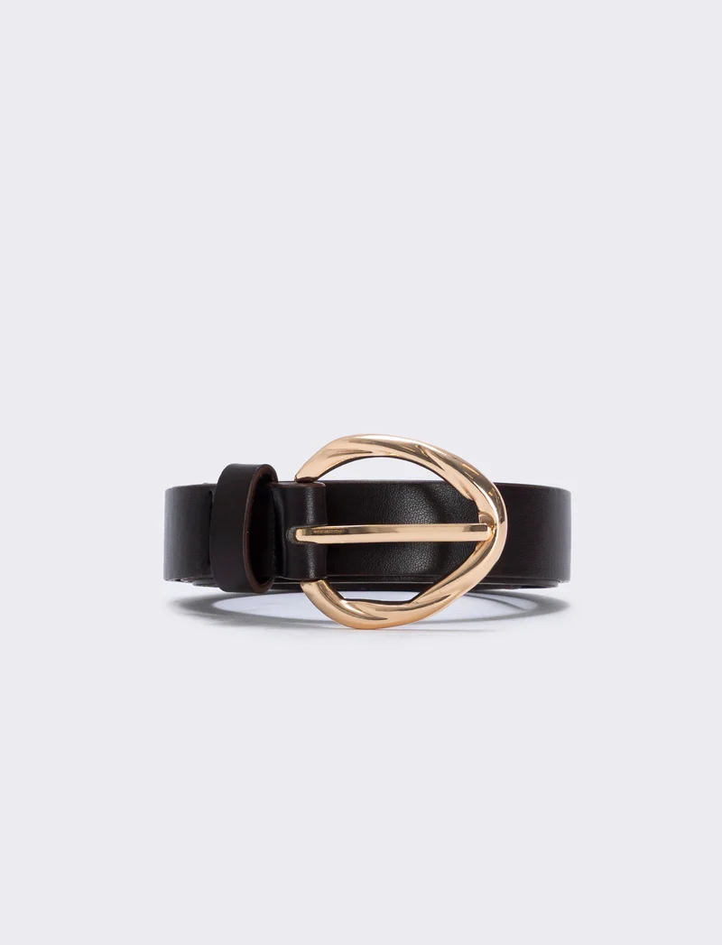 Cintura basic con fibbia intrecciata - Moro