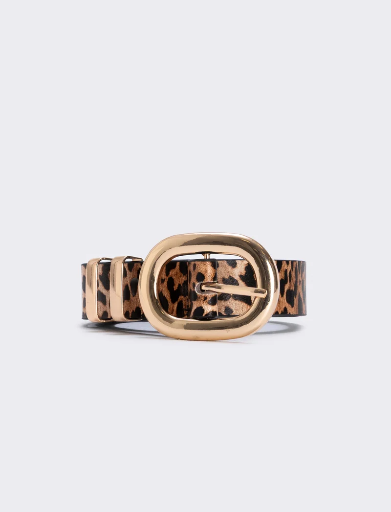 Cintura basic con passanti in metallo - Leopardato