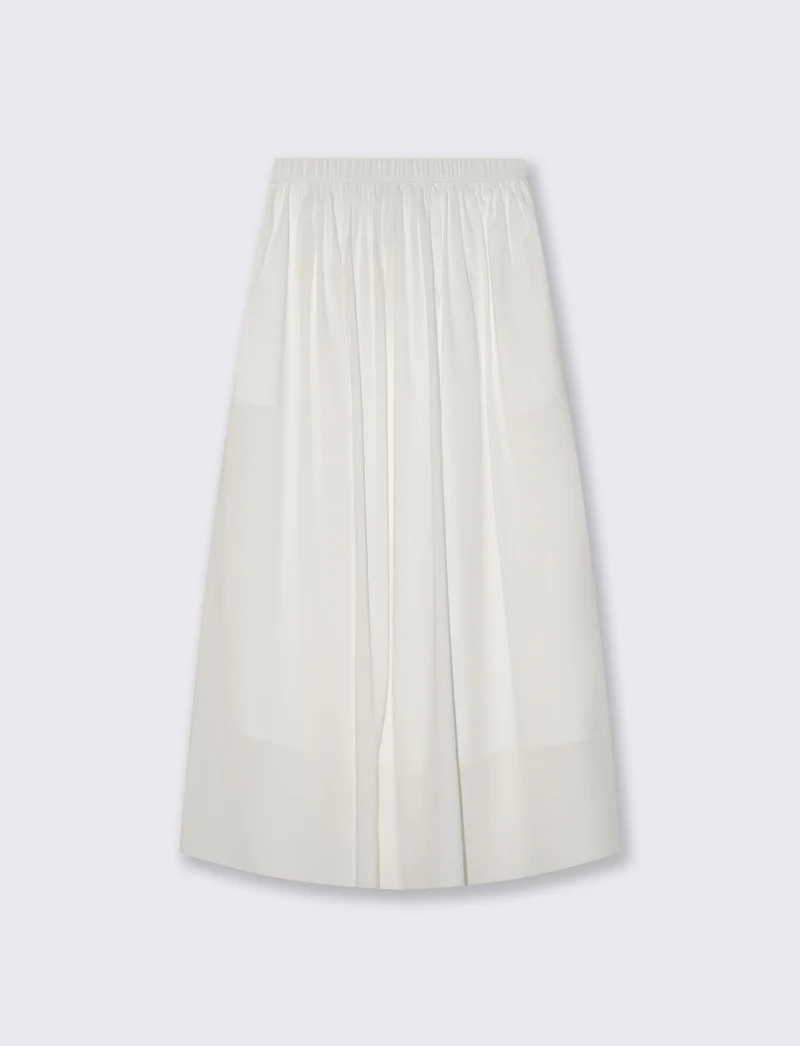 Gonna lunga in cotone con vita arricciata - Bianco
