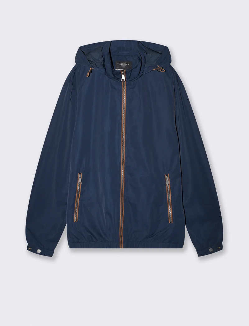 Giubbotto tecnico con cappuccio e suede - Blu