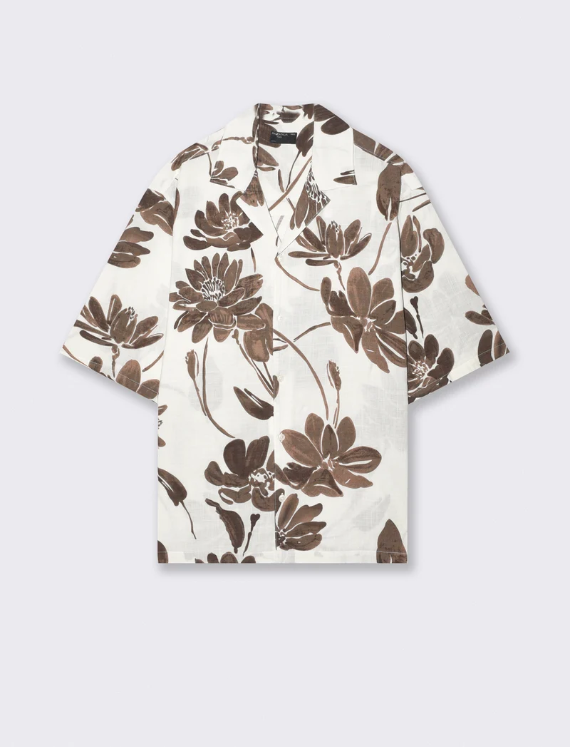 Camicia boxy fit in misto cotone slub - Beige