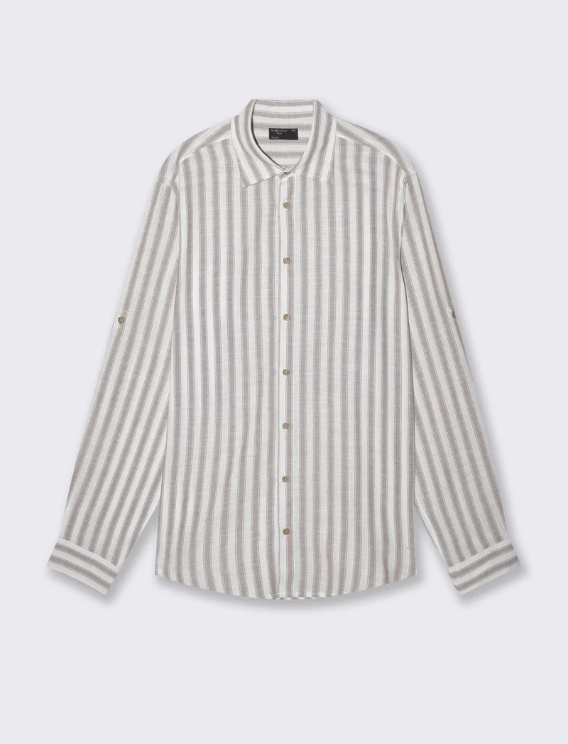 Camicia a righe regular fit in cotone - Verde kaki