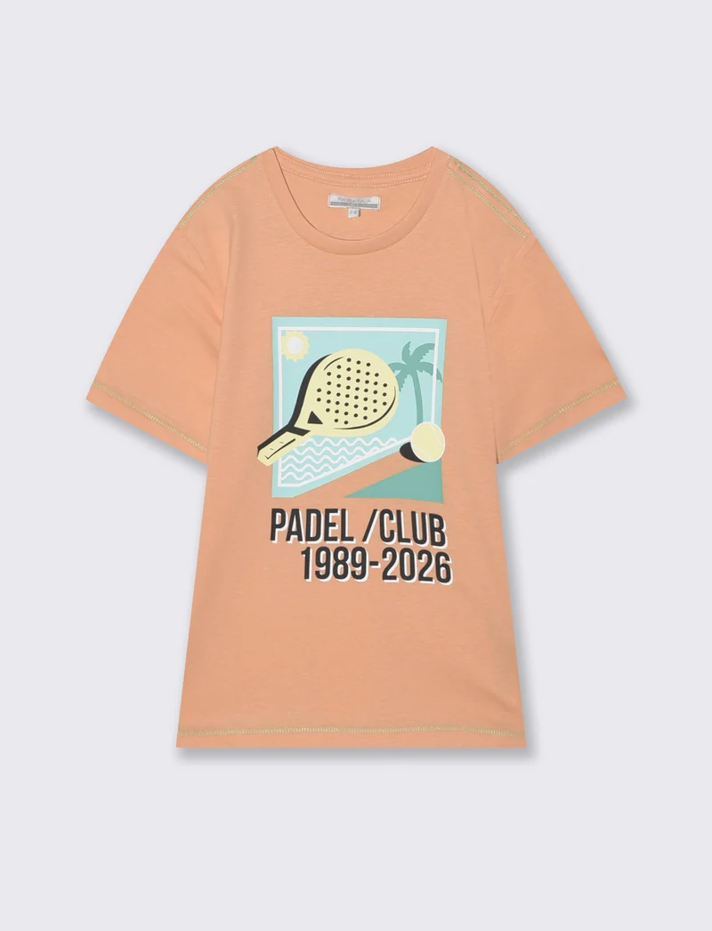 T-shirt mezza manica con stampa frontale - Pesca