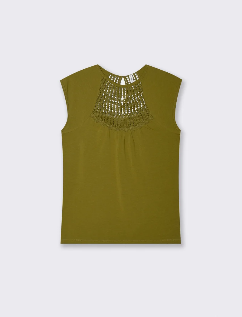 Top con pizzo e inserti sullo scollo - Verde abete
