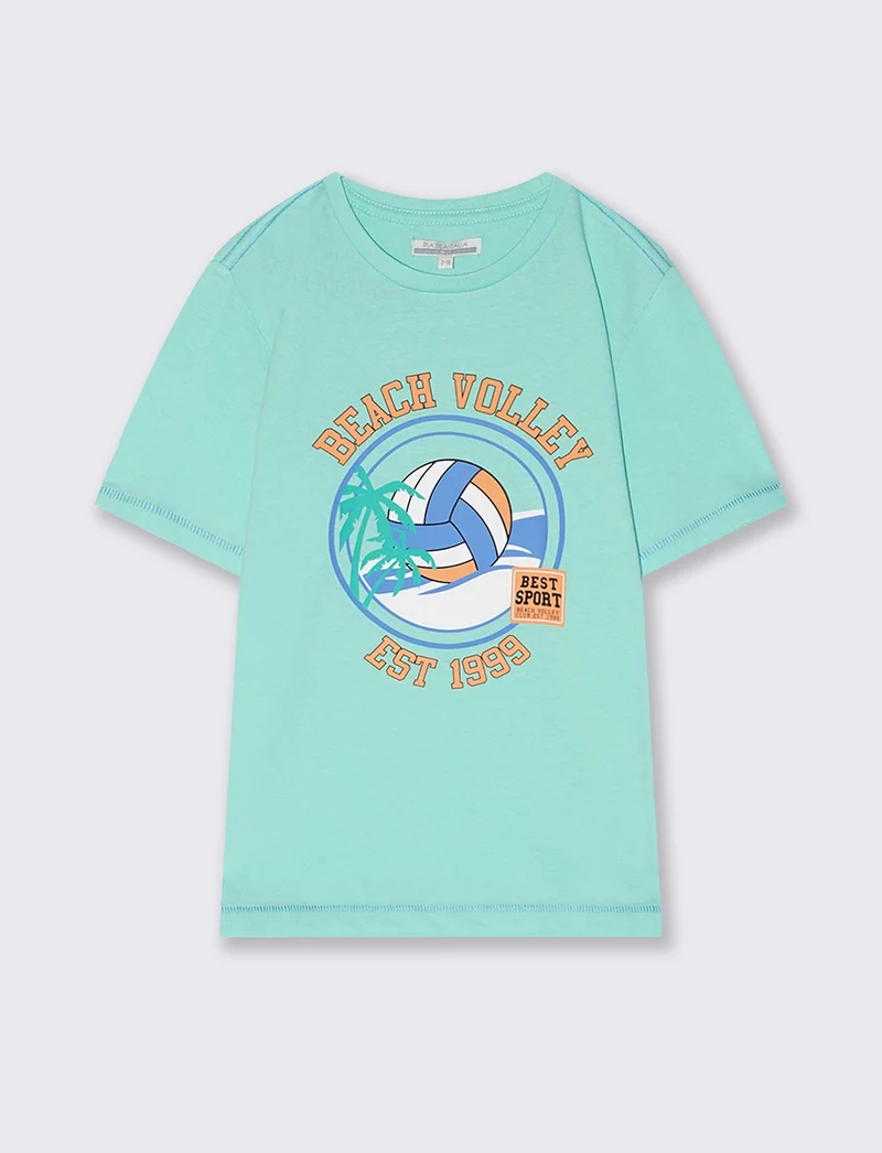 T-shirt mezza manica con stampa frontale - Verde acqua