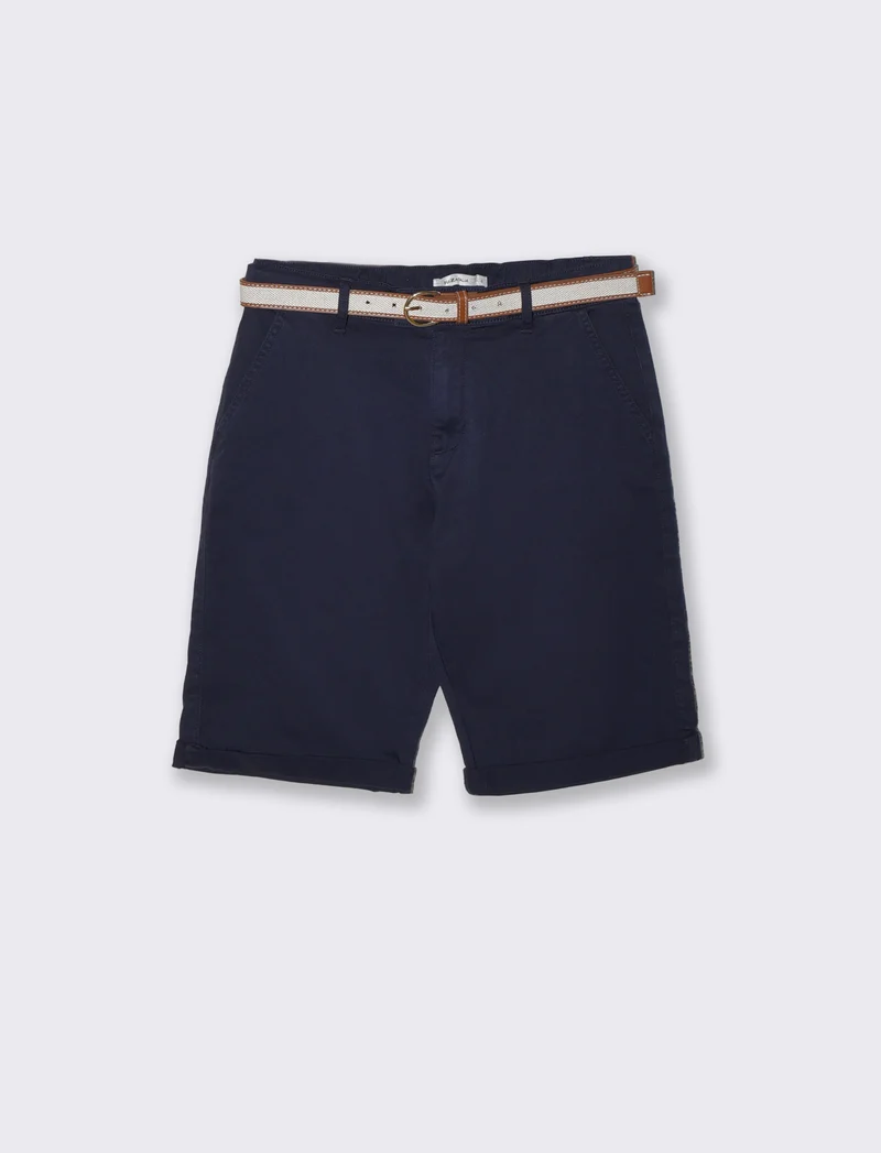 Bermuda con Cintura e Risvolto - Blu