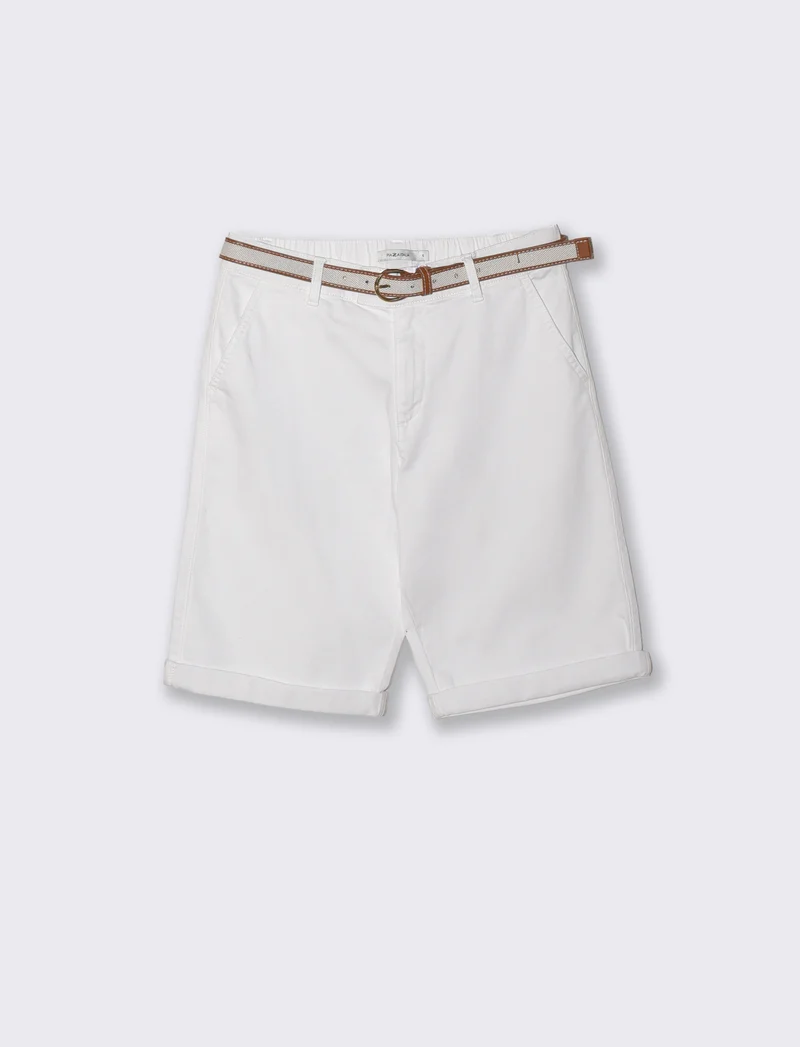 Bermuda con Cintura e Risvolto - Bianco