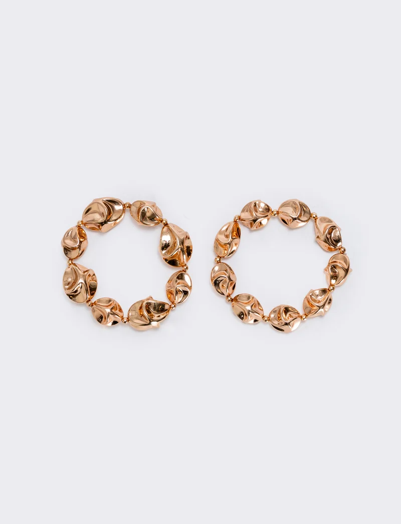 Bracciale due fili con sfere martellate - Oro rosa