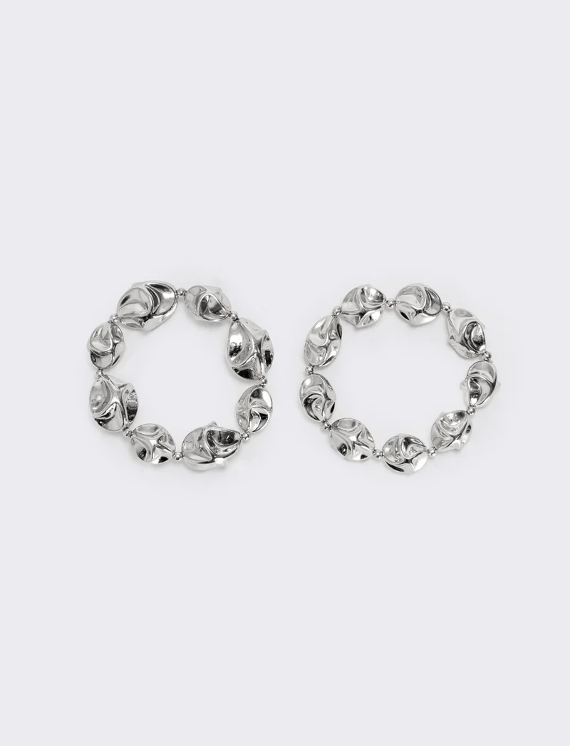 Bracciale due fili con sfere martellate - Argento