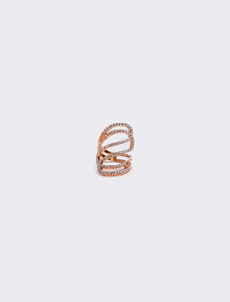 Anello con strass a onda elegante - Oro rosa