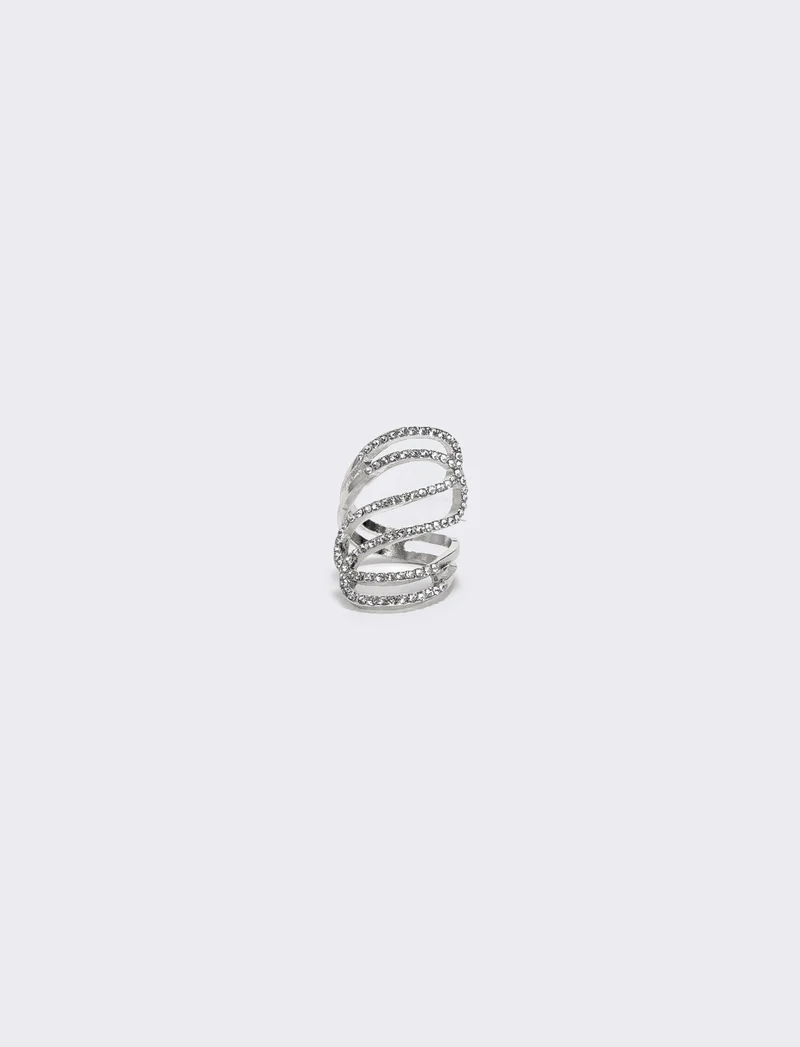 Anello con strass a onda elegante - Argento