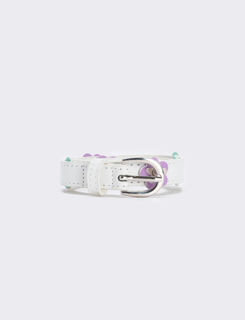Cintura saffiano con fiorellini colorati - Bianco