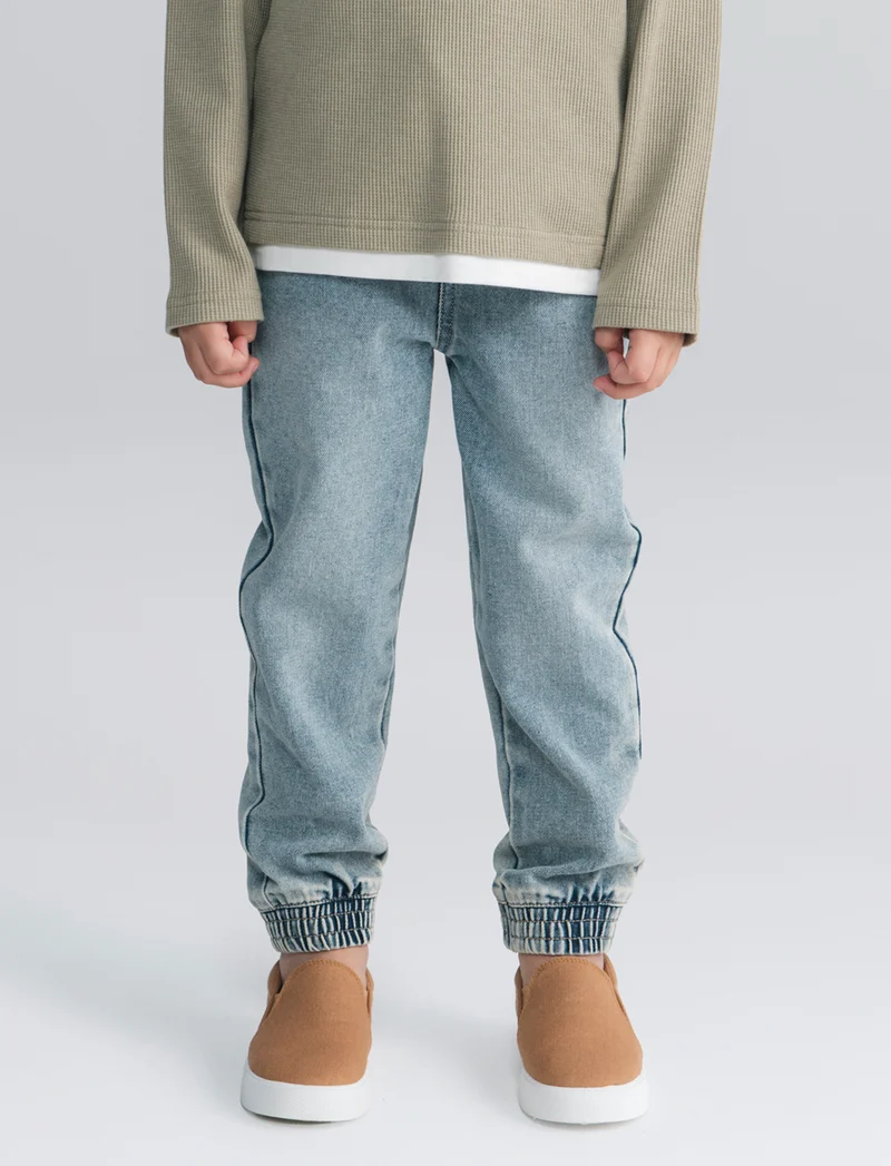 Jogger in denim con lacci e tasche - Denim chiaro