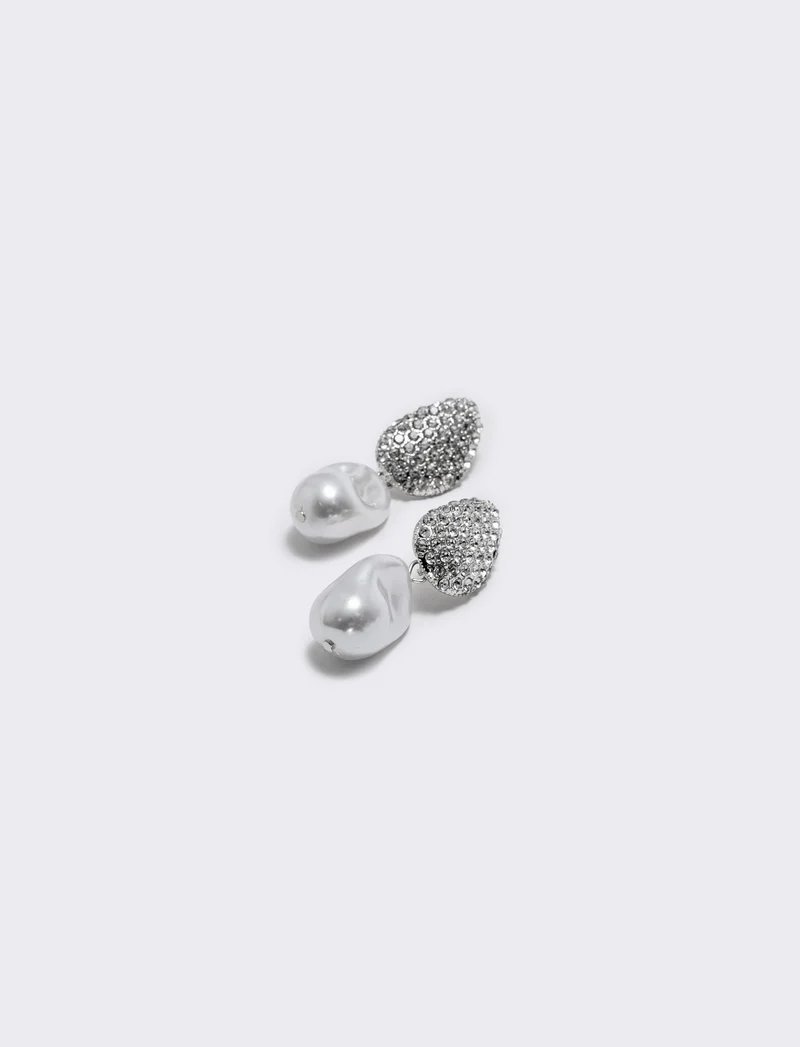 Orecchino pendente con perla e strass - Argento