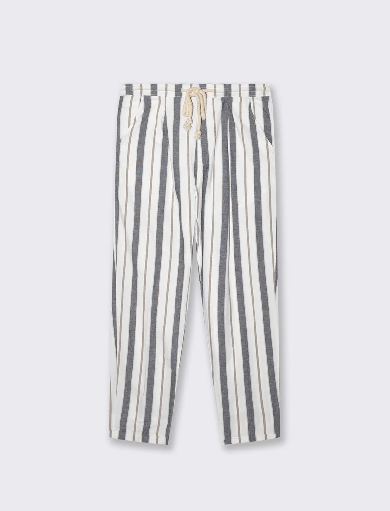 Pantaloni jogger a righe in misto lino - Blu