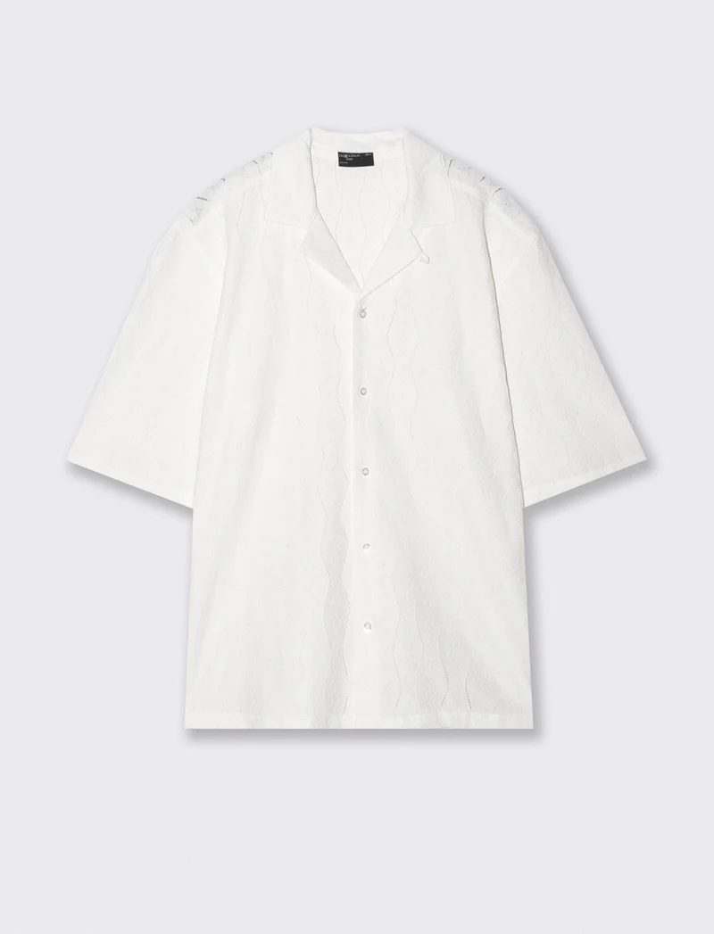 Camicia boxy fit in jacquard di cotone - Bianco