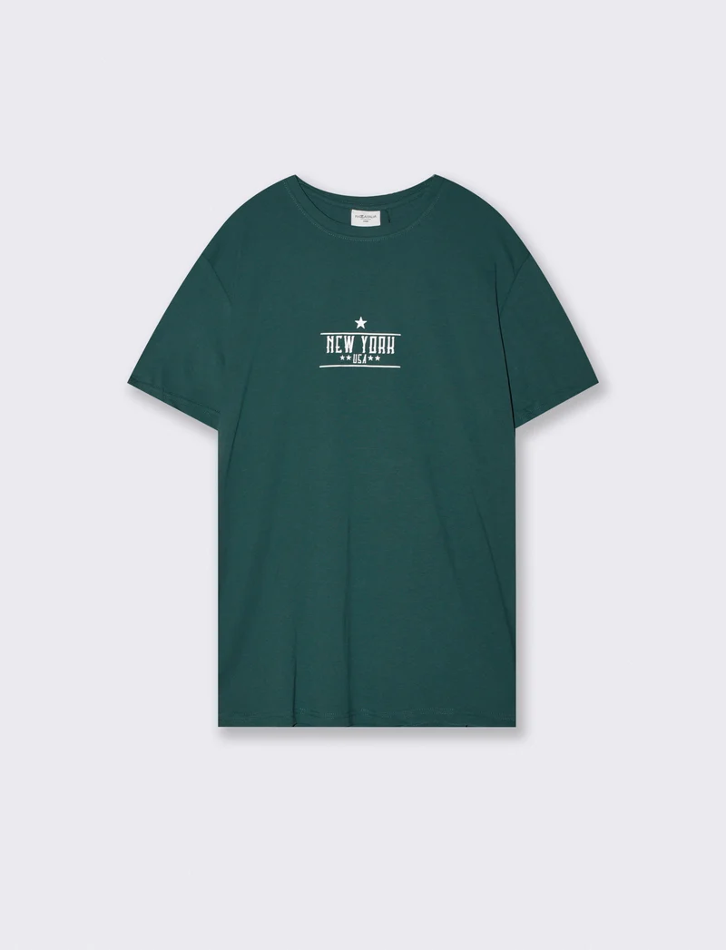 T-shirt cotone con stampa a contrasto - Verde petrolio