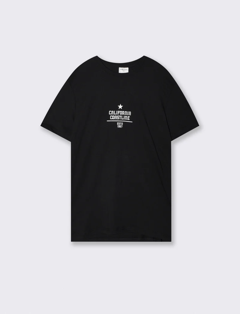 T-shirt cotone con stampa a contrasto - Nero
