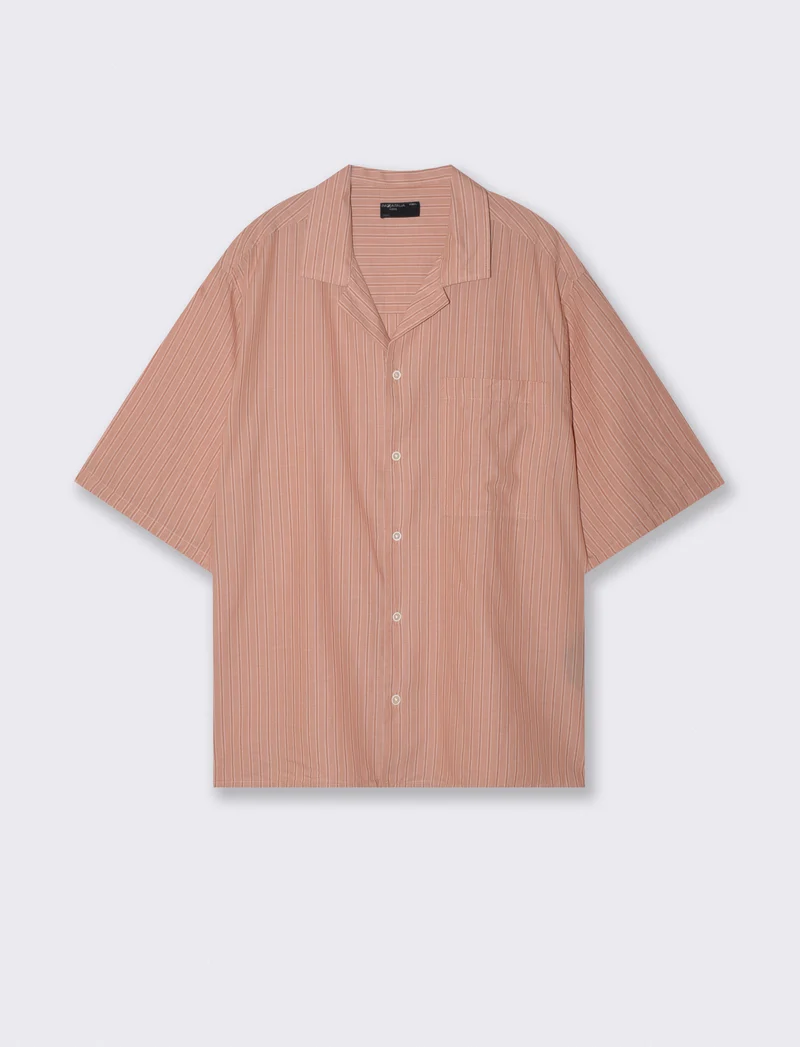 Camicia boxy fit in cotone a righe - Rosa salmone