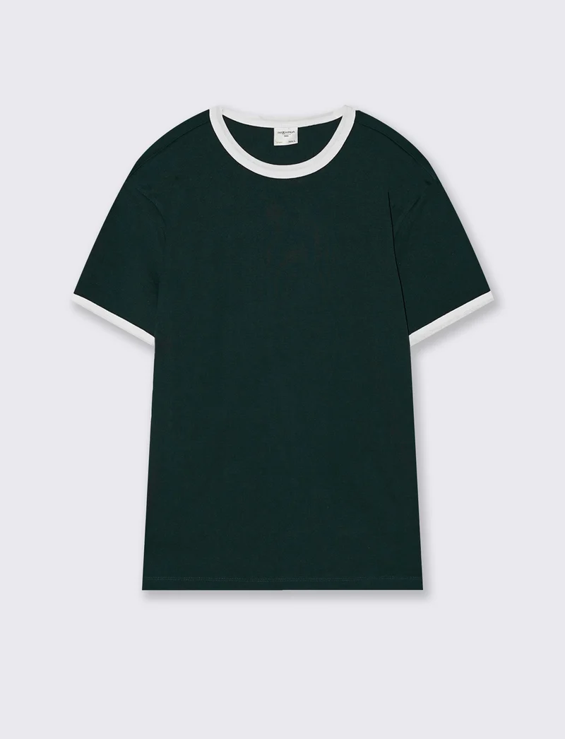 T-shirt a coste con contrasti eleganti - Verde scuro