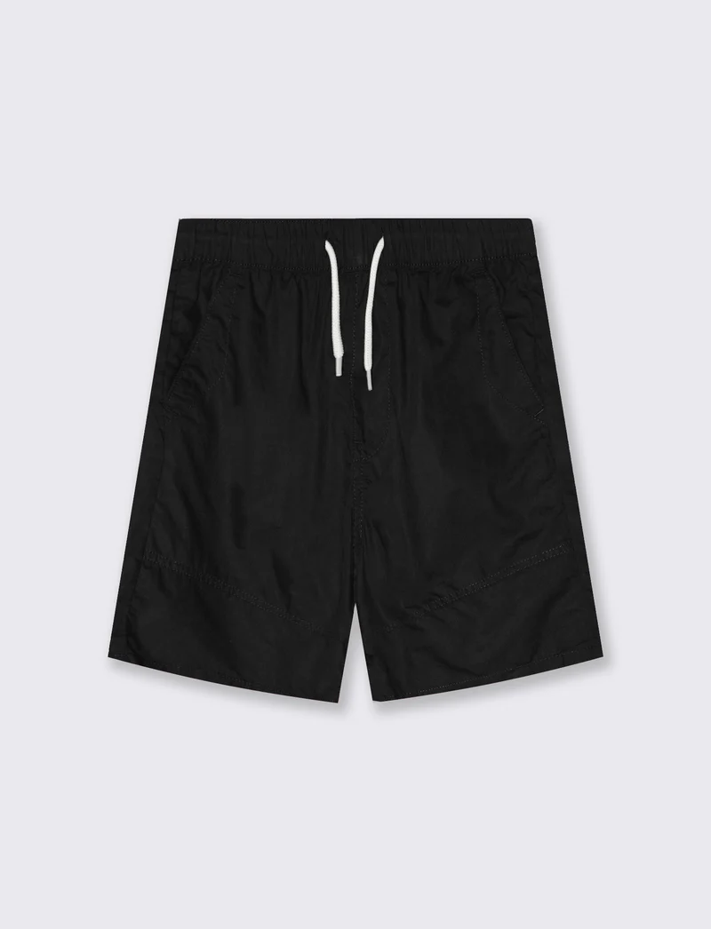 Short in cotone con tagli e lacci vita - Nero