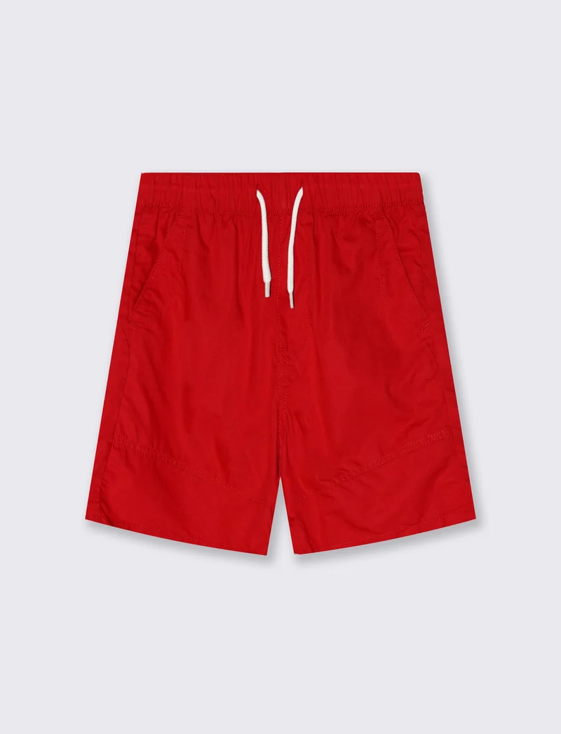 Short in cotone con tagli e lacci vita - Rosso