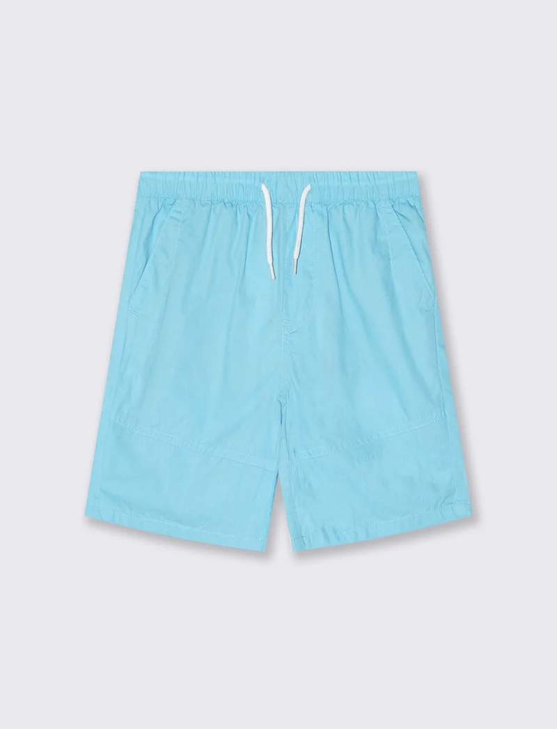 Short in cotone con tagli e lacci vita - Blu