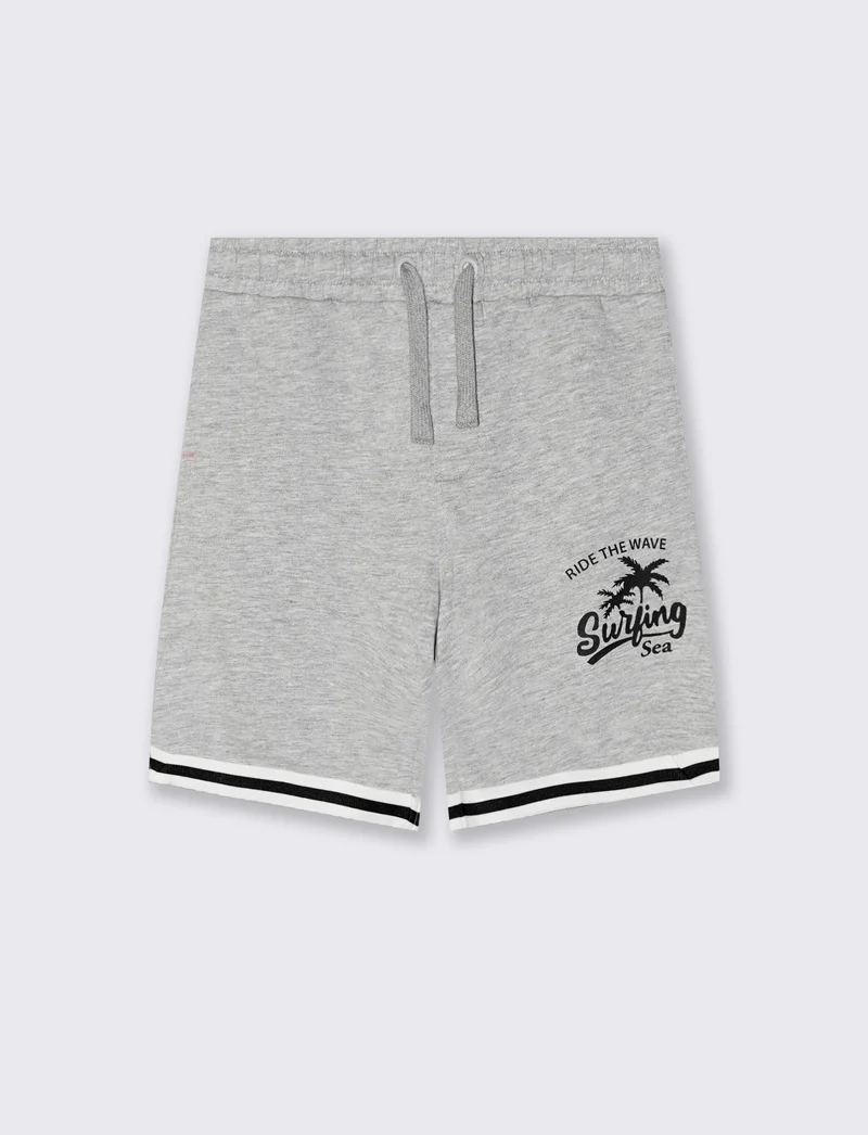 Bermuda in felpa sporty con stampa - Grigio mel.