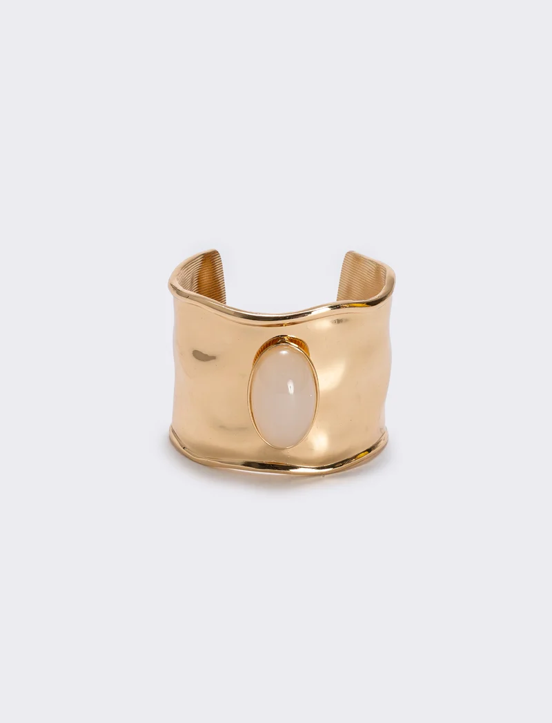 Bracciale rigido largo con grande pietra - Beige