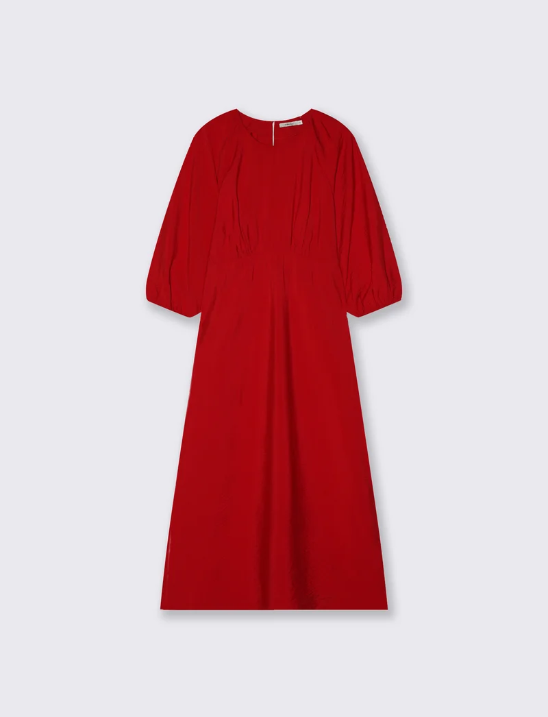 Vestito lungo con maniche e laccetto vita - Rosso