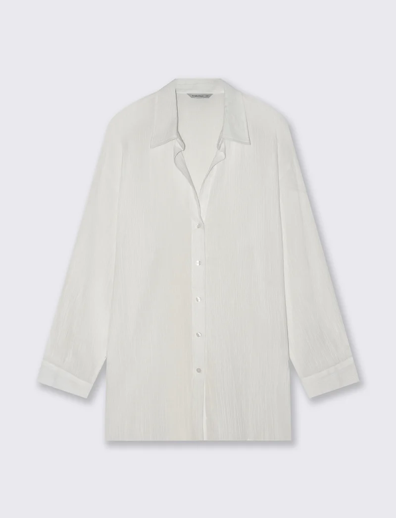 Camicia Manica Lunga Scollo a V Relaxed - Bianco