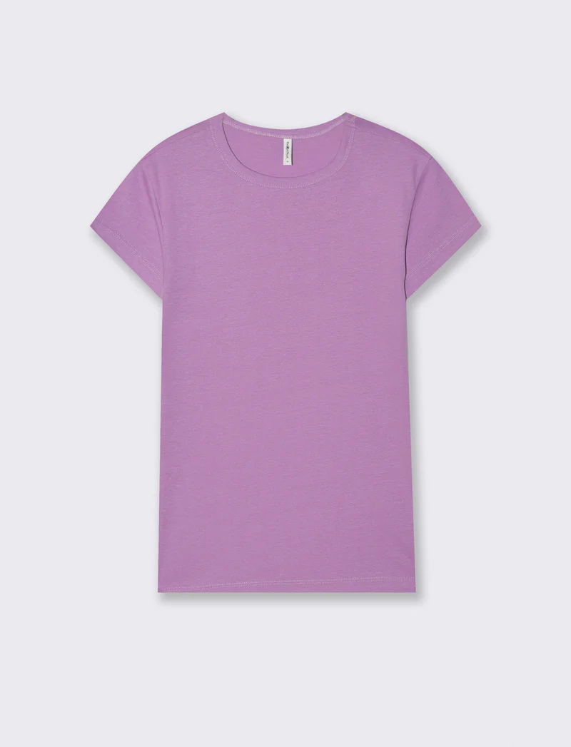 T-Shirt Cotone Manica Corto Girocollo - Viola malva