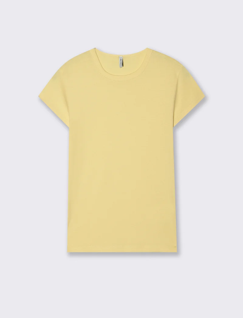 T-Shirt Cotone Manica Corto Girocollo - Giallo