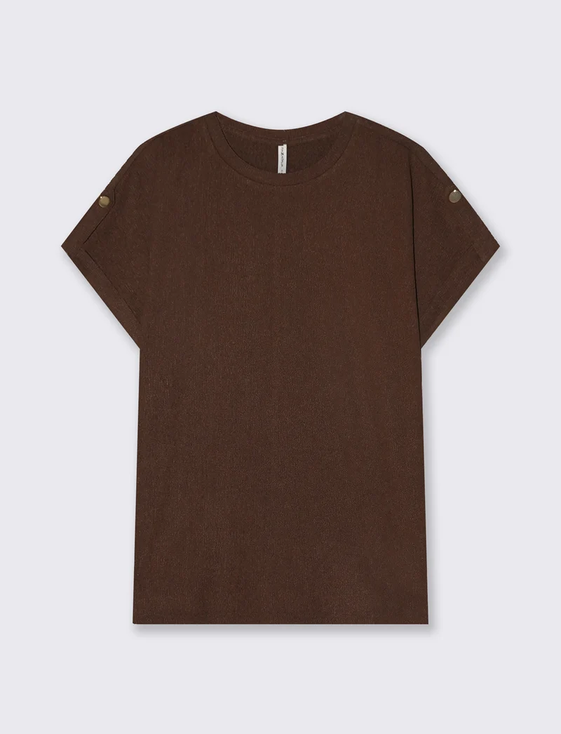 T-Shirt Basica Manica Corto con Spacchetti - Marrone cioccolato