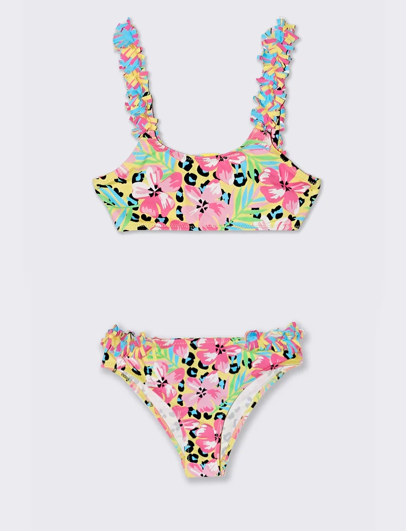 Costume due pezzi con frange colorate - Giallo