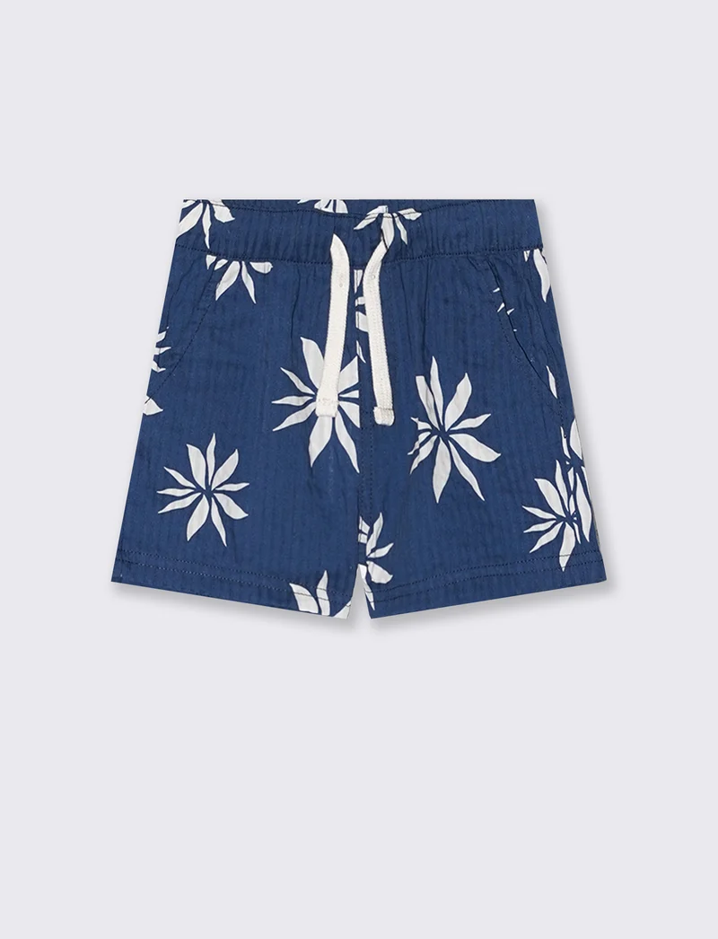 Bermuda in cotone a fantasia con tasche - Blu