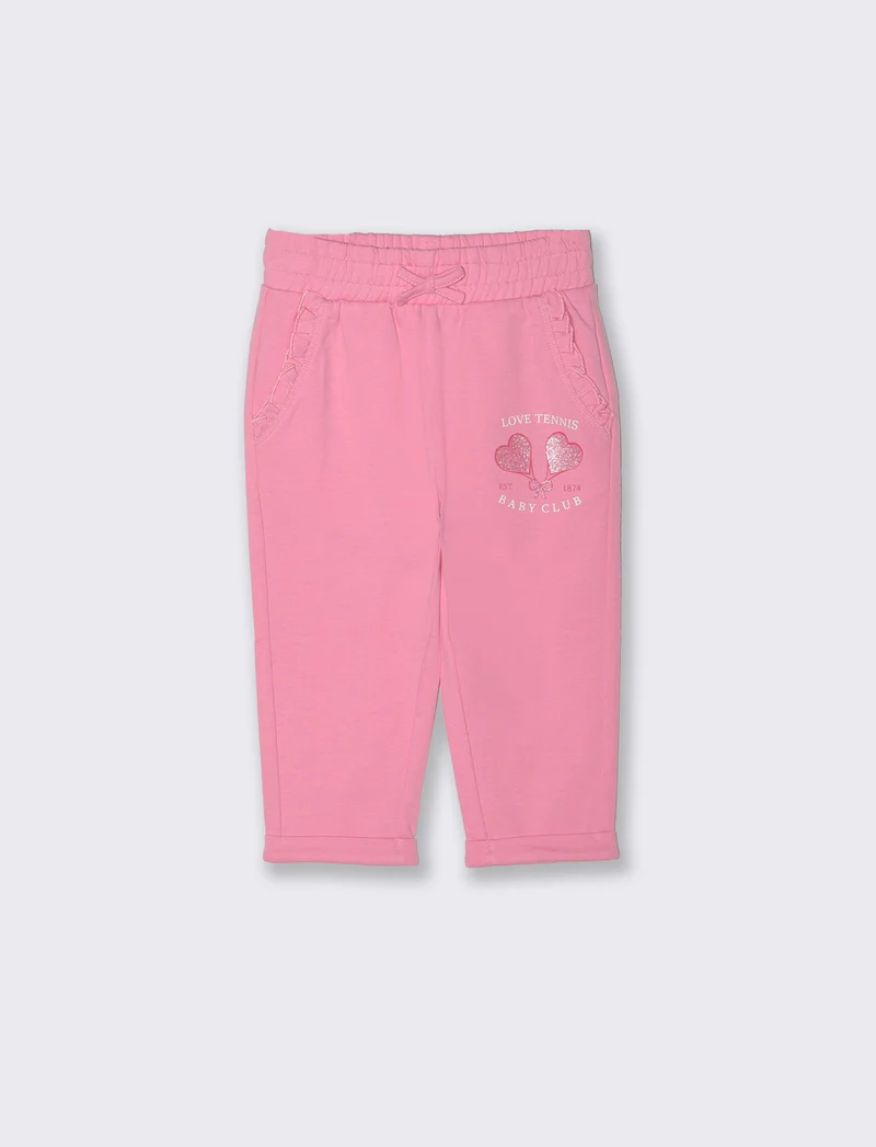 Jogger rosa in cotone con glitter e fiocco - Rosa
