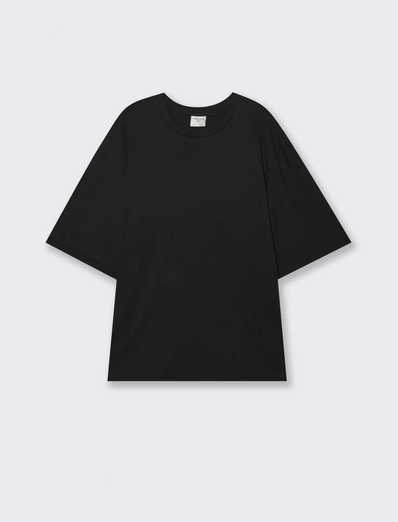 T-shirt boxy fit in cotone girocollo - Nero