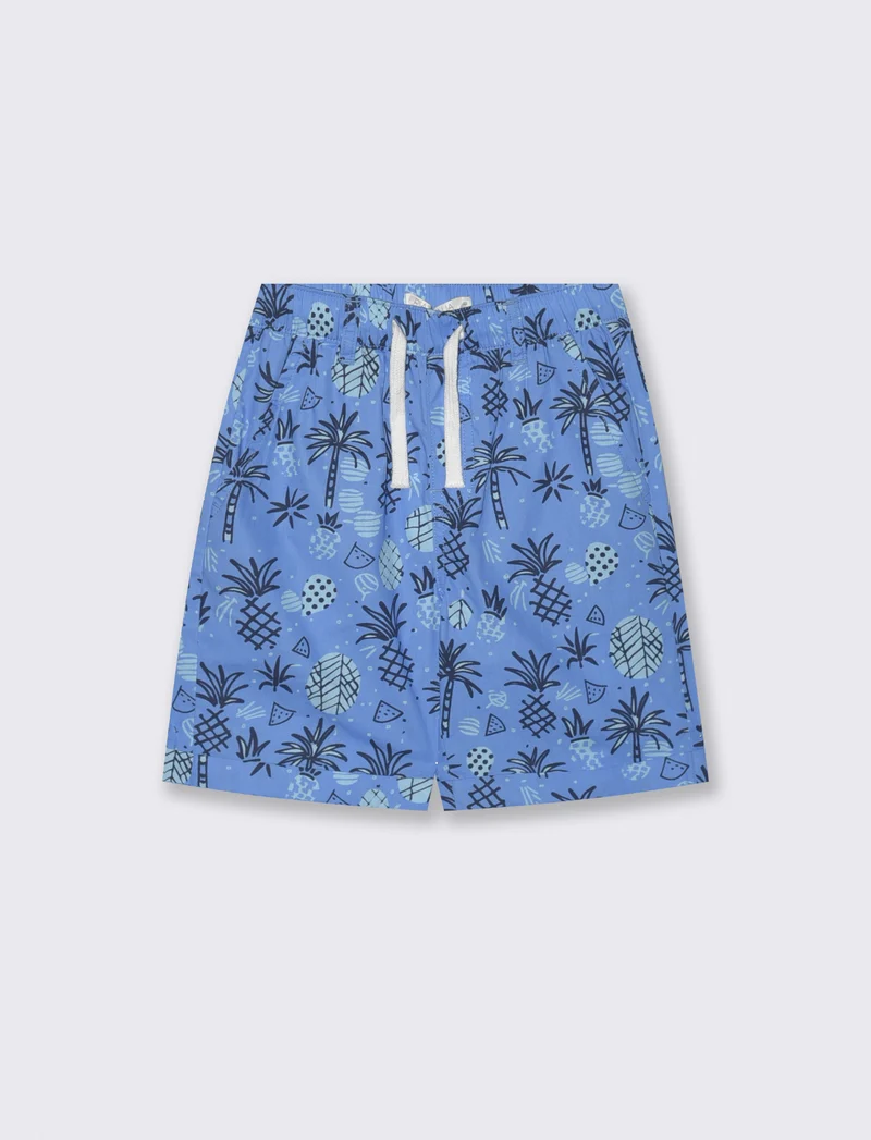 Short in cotone stampato con lacci - Azzurro