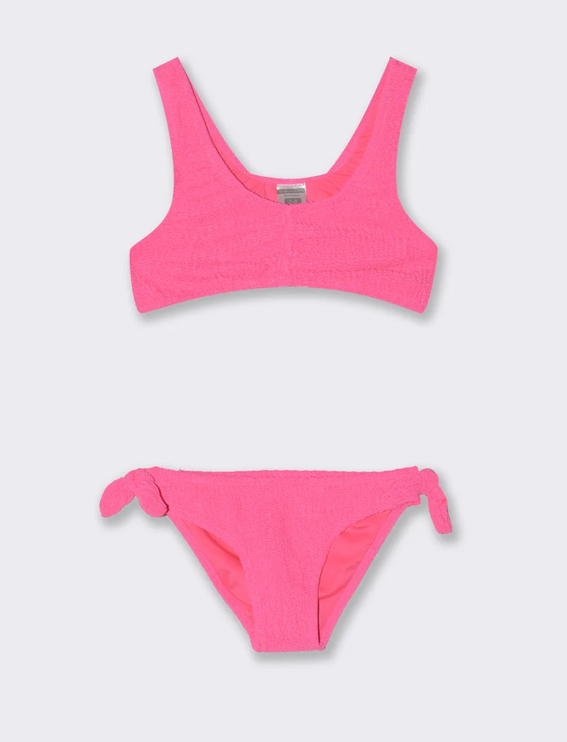 Costume in tessuto increspato a 2 pezzi - Fuxia