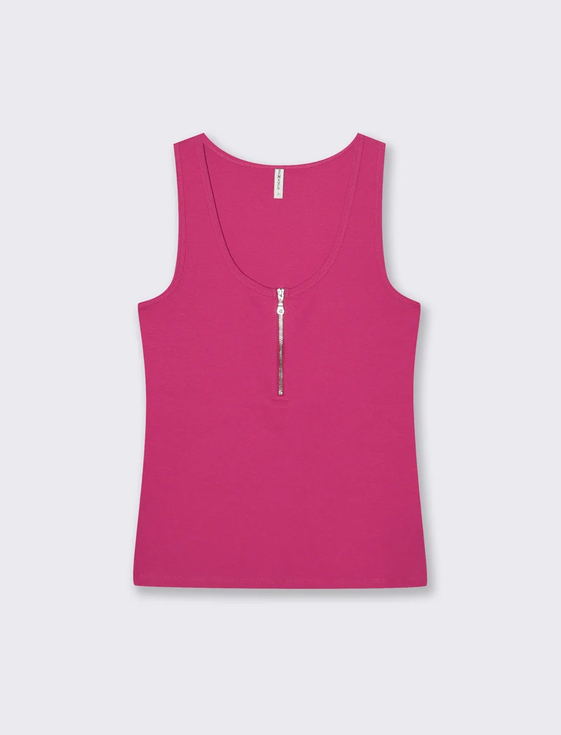 Canotta a coste con zip - Fuxia