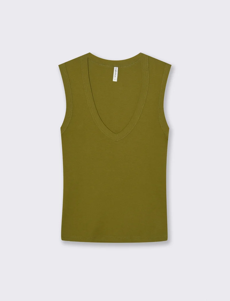 Canotta Basic in Cotone con Scollo V - Verde abete