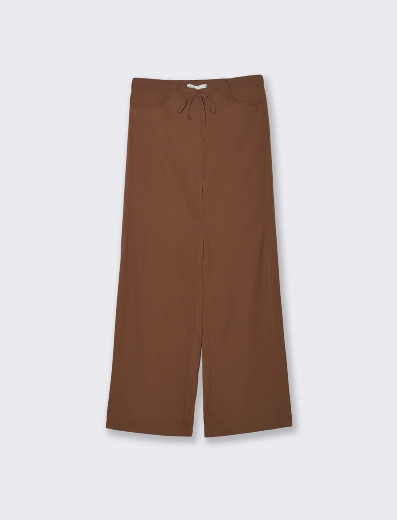 Pantalone Jogger Wide Leg con Coulisse - Marrone cioccolato