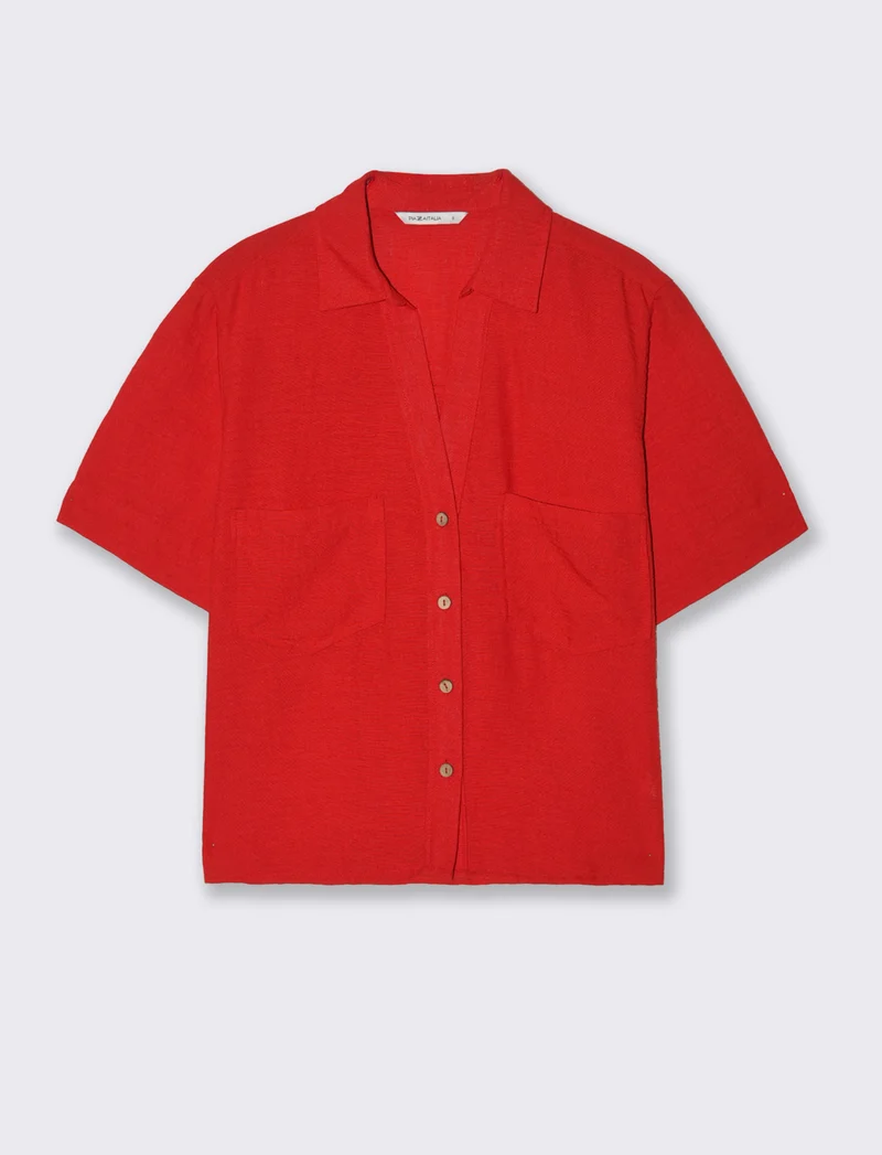 Camicia Manica Corta con Tasche a Toppa - Rosso