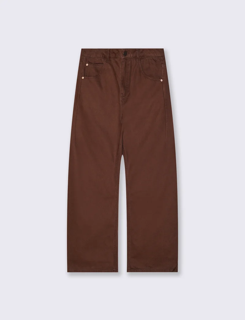 Jeans Gamba Larga con Vita Regolabile - Marrone