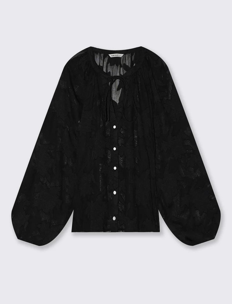Blusa Manica Lunga con Bottoni Madreperla - Nero