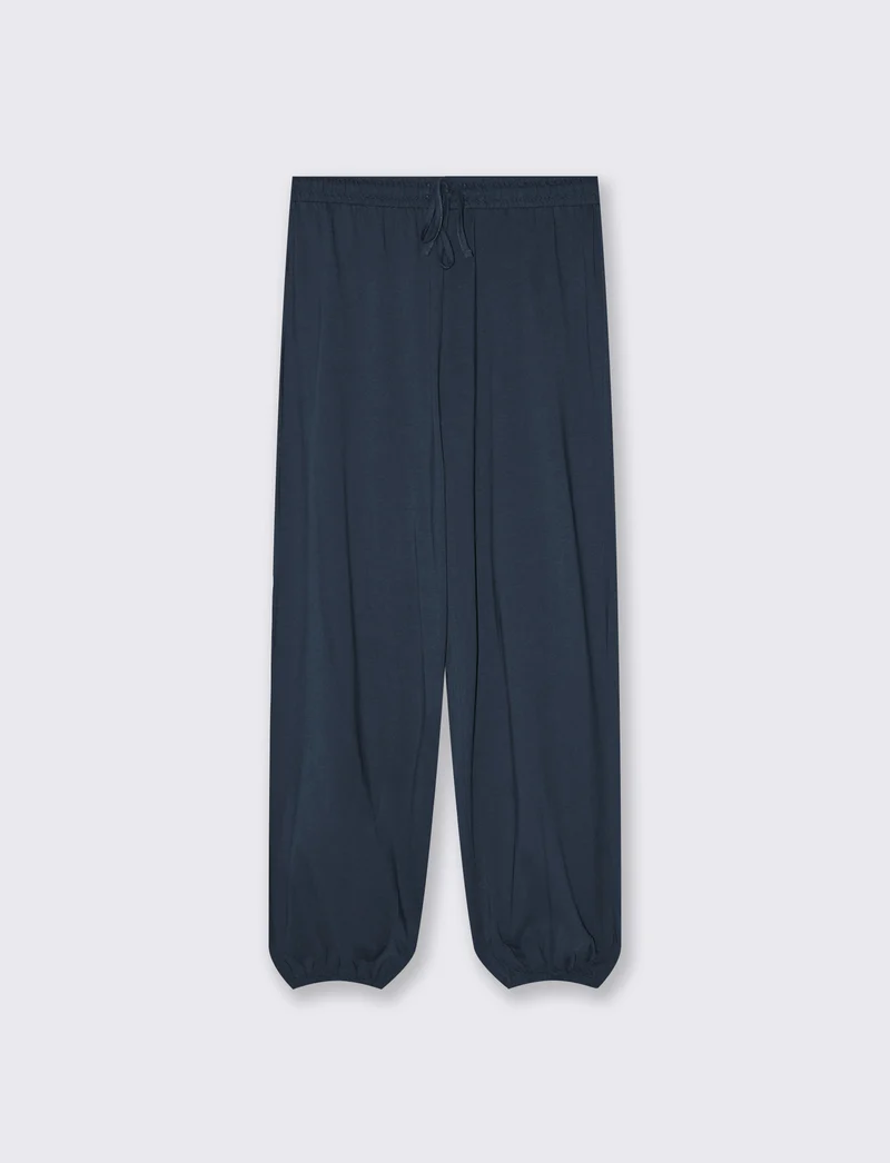 Pantalone in cotone con elastico in vita - Blu