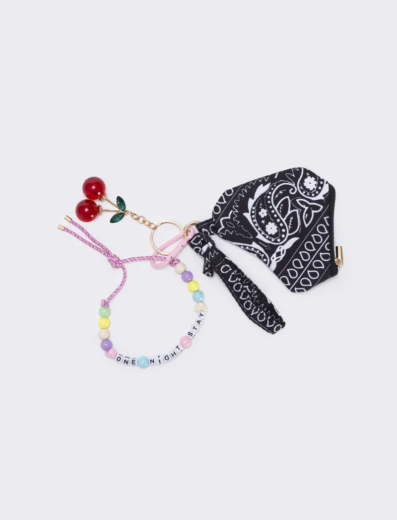 Portamonete cuore paisley con ciondoli - Nero