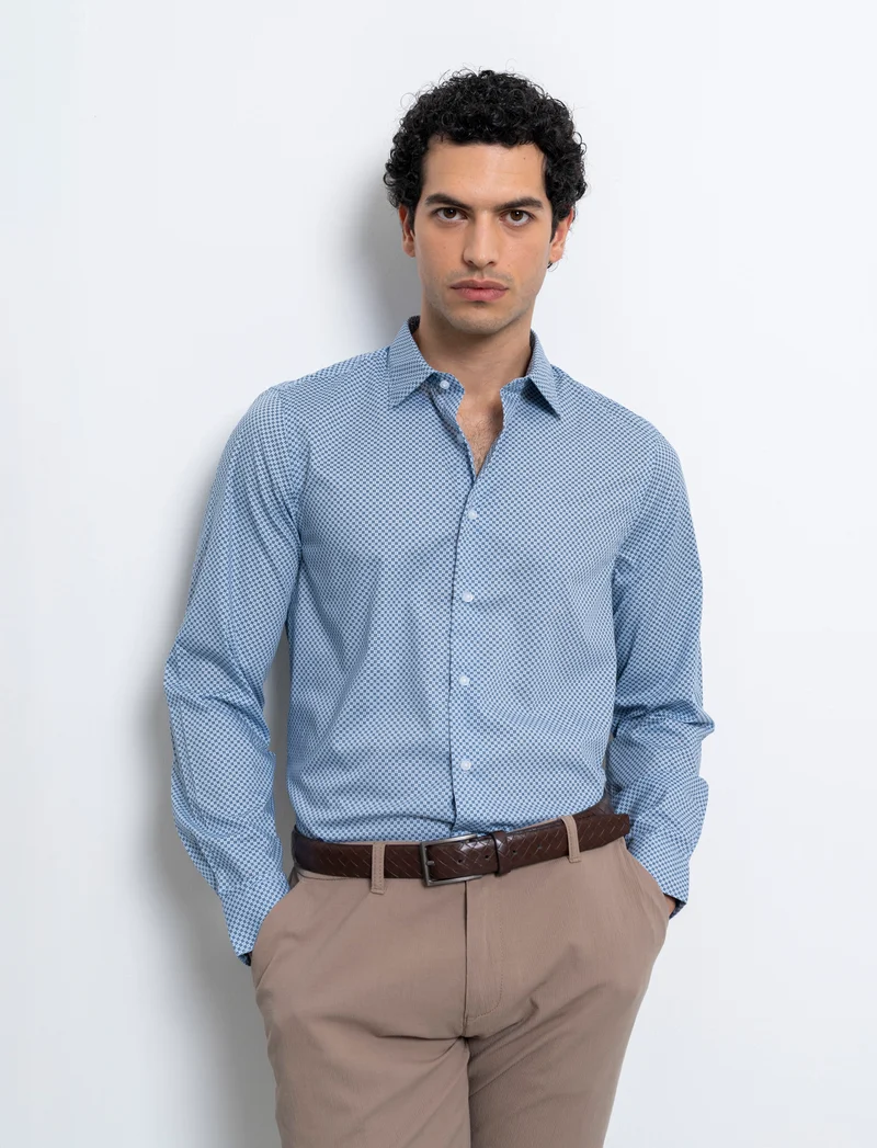 Camicia micro fantasia regular fit da uomo - Celeste