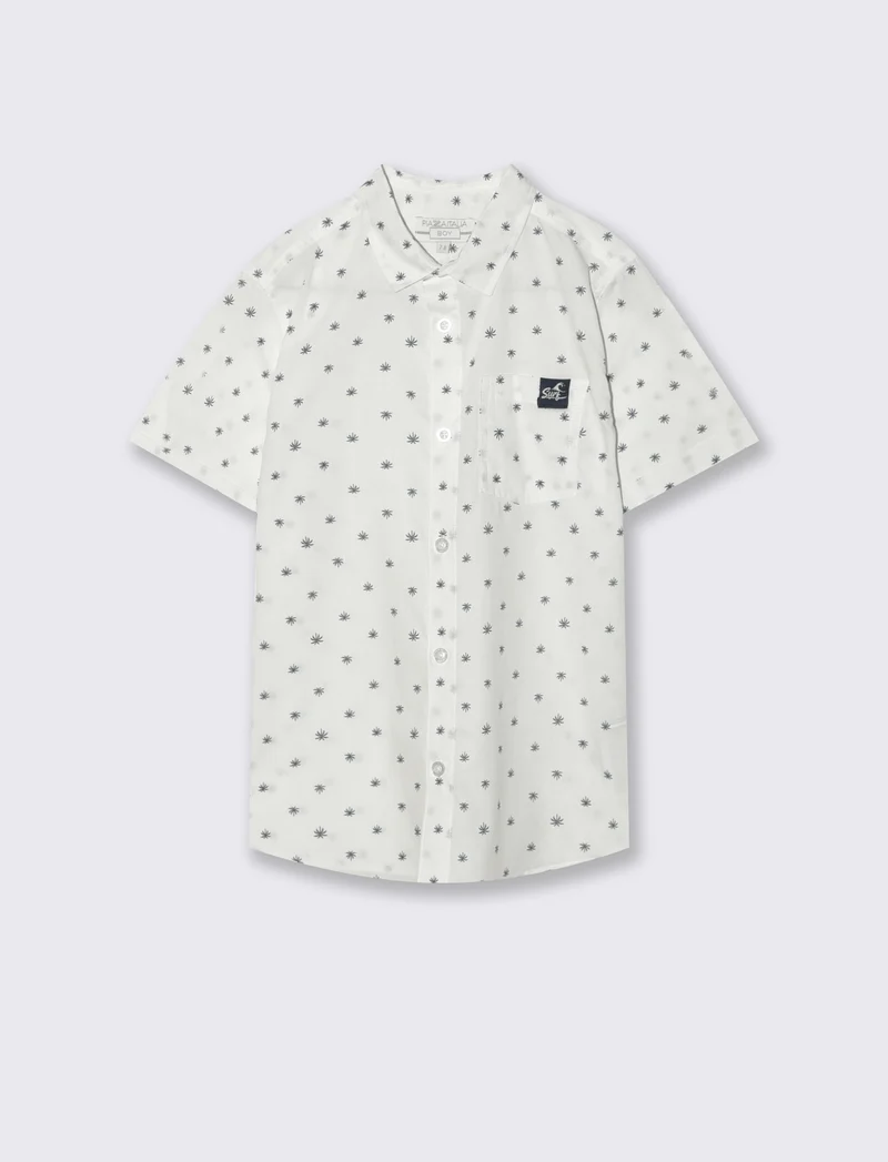 Camicia mezza manica micro-stampa cotone - Bianco